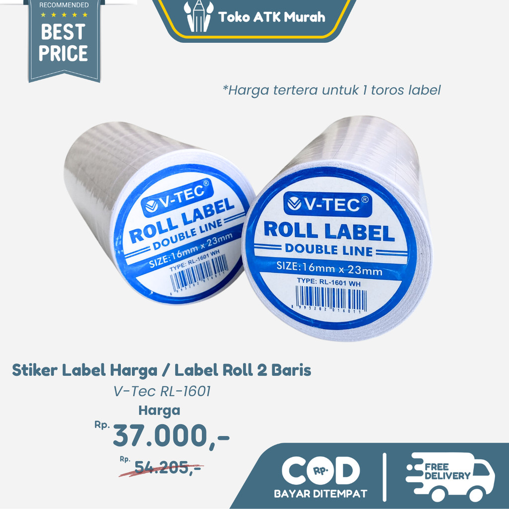 

Label Harga V-Tec / Price Label V-Tec 2 Baris 1 Toros (10 Roll) RL-1601