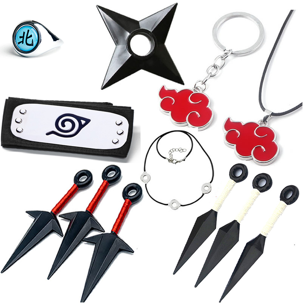 Anime Naruto Rings Kunai Necklace HeadbandsShuriken Cosplay Accessories Akatsuki Props Figure Action