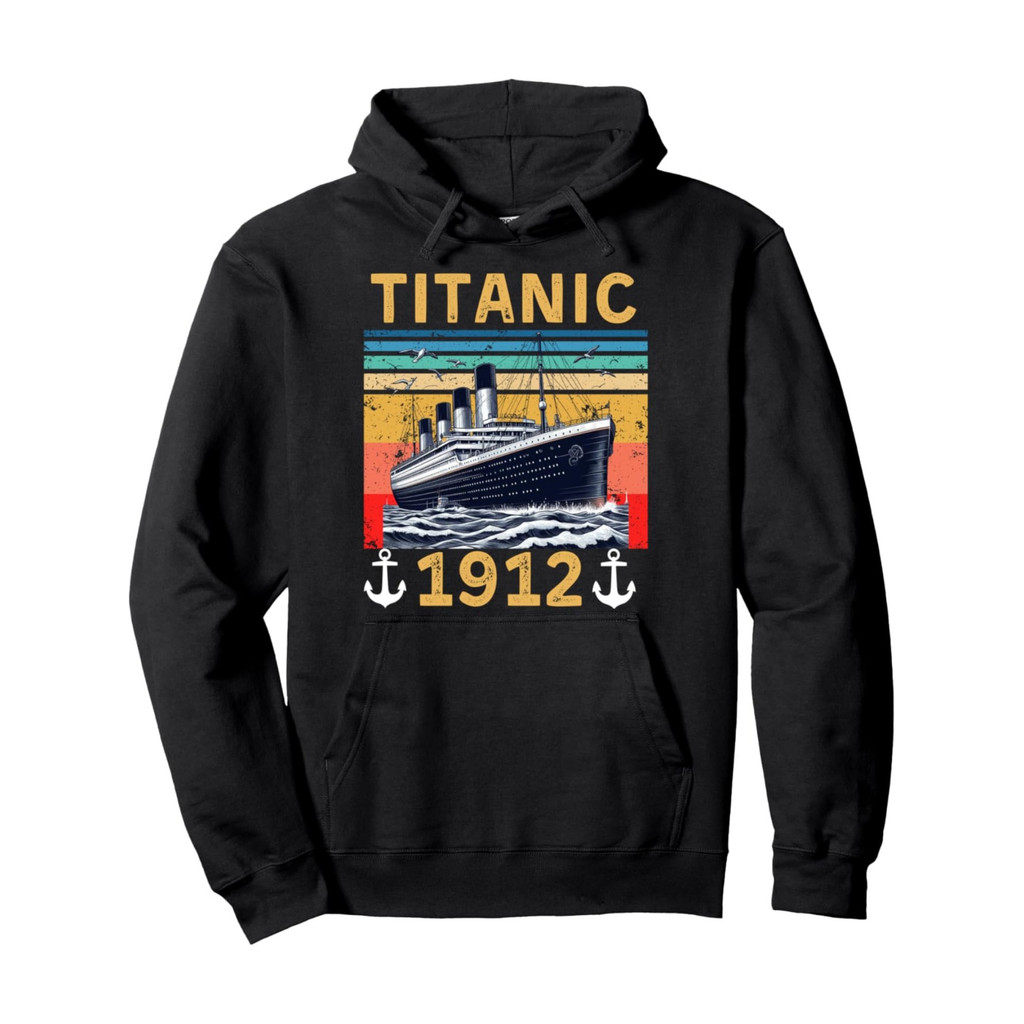 Kaos Hoodie Pria Titanic Retro 1912 Desain Kapal Pesiar Bahan Katun Lembut Nyaman Saku Kangaroo Coco