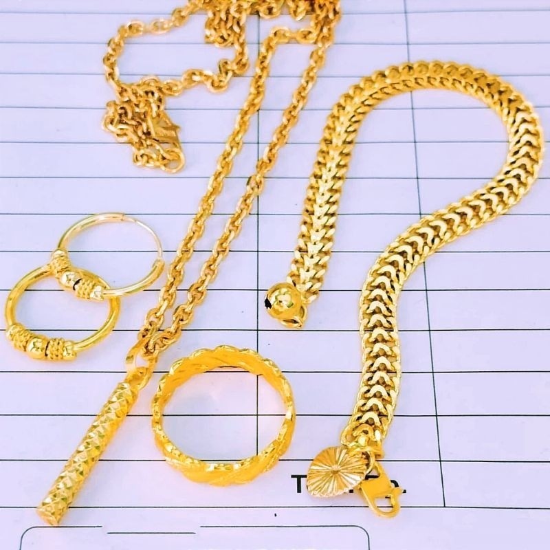 PERHIASAN FASHION WANITA Komplit 1 Set Perhiasan Emas Muda Aksesoris Fashion Titanium Dewasa EARING 