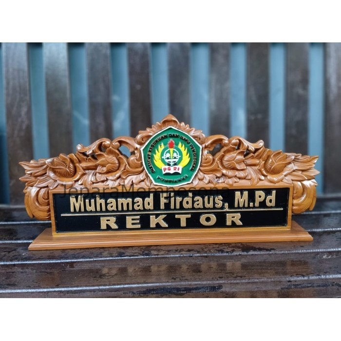 PAPAN NAMA KAYU + PAPAN NAMA REKTOR + PAPAN NAMA MEJA UKIR + CUSTOM