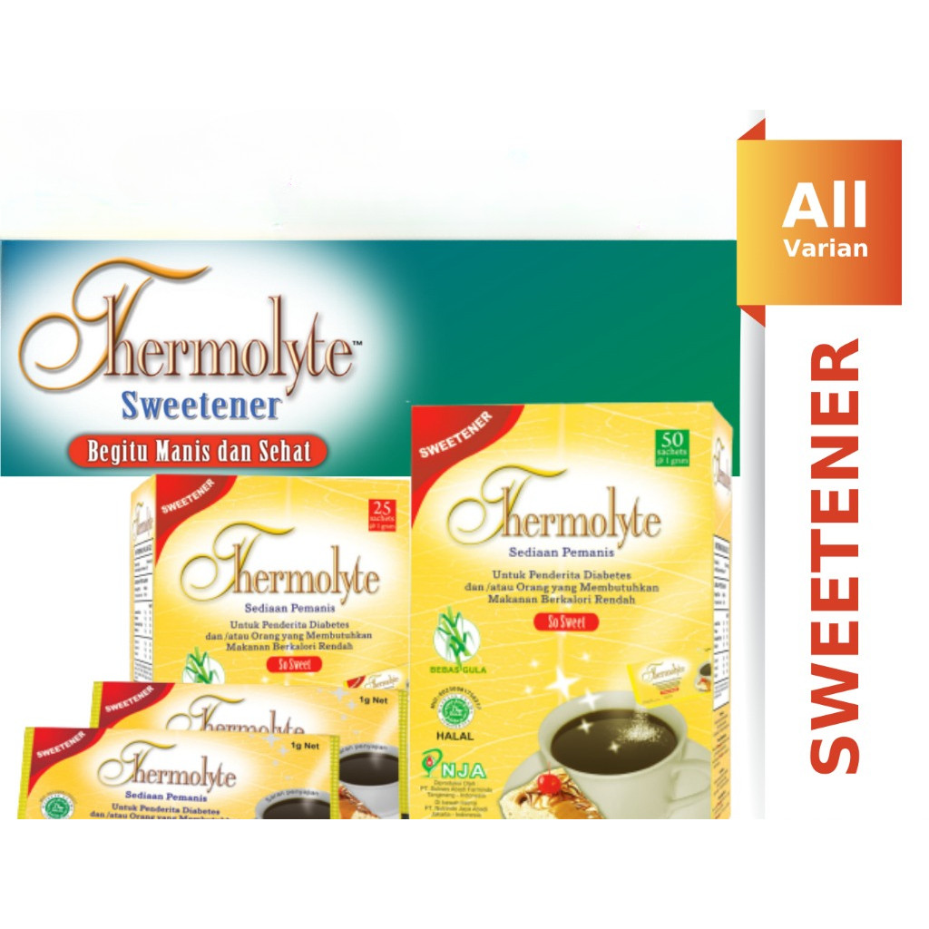 

Thermolyte Sweetener - Box Isi 25 Sachet & 50 Sachet @ 1 Gram - Pemanis Pengganti Gula