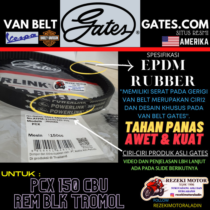 VAN BELT V BELT HONDA PCX 150 TROMOL CBU ASLI ORI GATES THAILAND