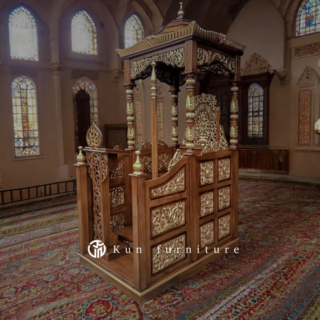 Mimbar Masjid Kubah Pintu Depan Kayu Jati Ukir Jepara