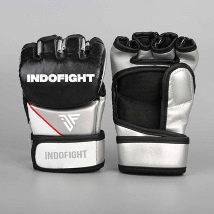 Sarung Tinju MMA Hook, Sarung MMA, Gloves MMA, MMA Gloves, Sarung UFC - BLACK-SILVER, L