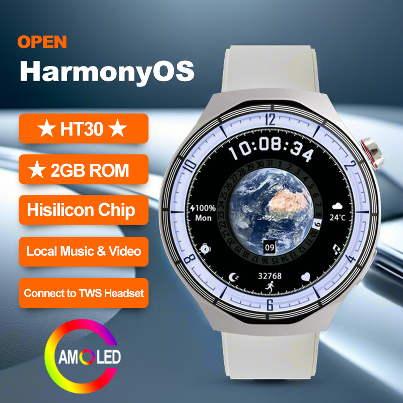 Jam Tangan Wanita HT30 OPEN-HarmonyOS Smart Watch AMOLED 2GB ROM Men Sport Watches Local Video Custo