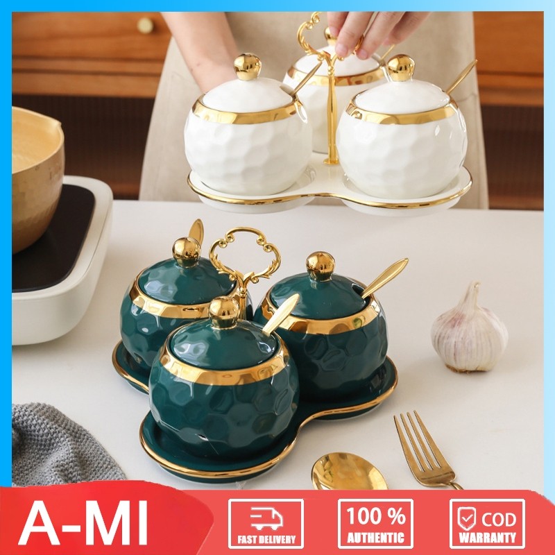 Toples bumbu keramik Nordik/ Set Seasoning Jar Elegan / Tempat Bumbu Dapur Keramik Set/Set toples bu
