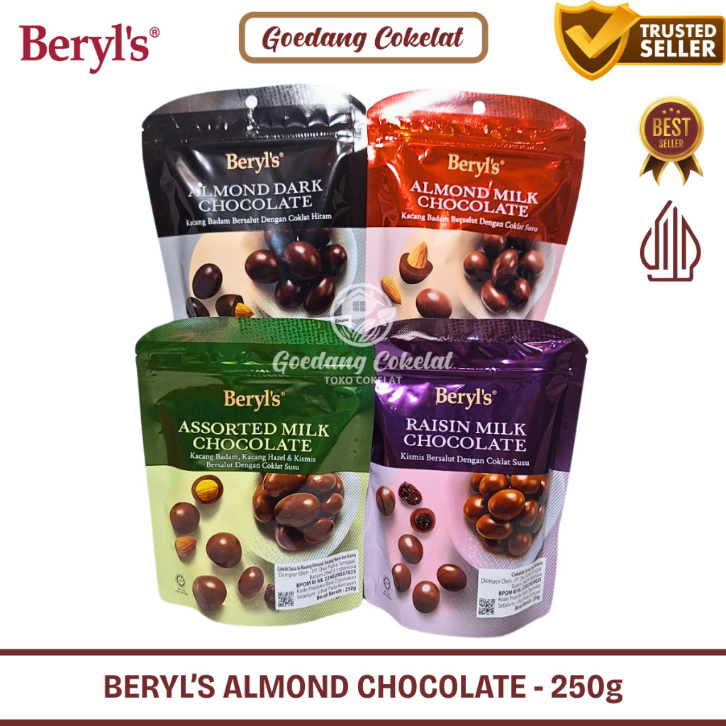 

Beryl's Beryls Coklat Cokelat Impor Malaysia Assorted Almond Raisin Milk Dark Chocolate Kemasan 250g