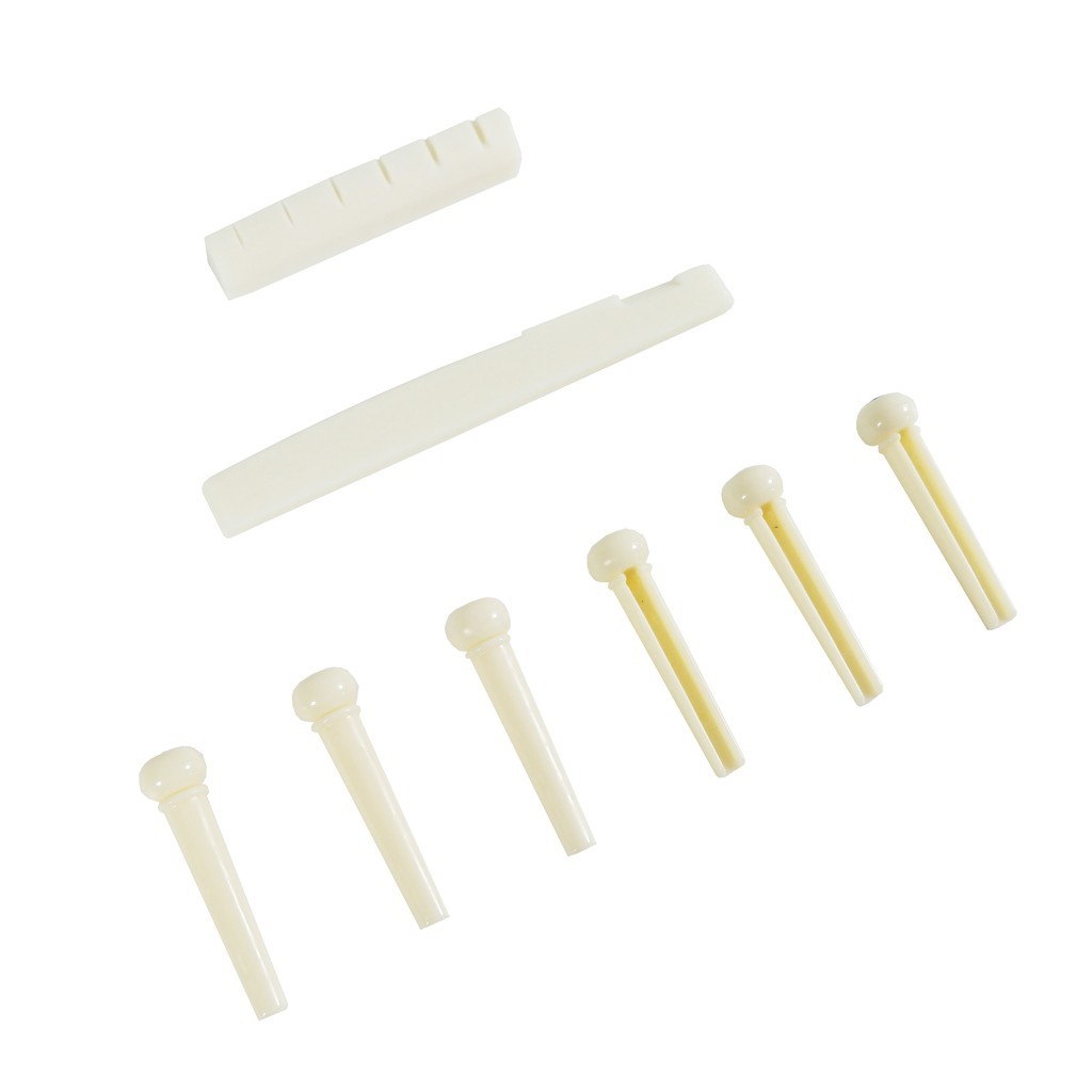 Nut + Saddle Bridge + Pin (6 pcs) Tulang Sapi Gitar Akustik PUTIH