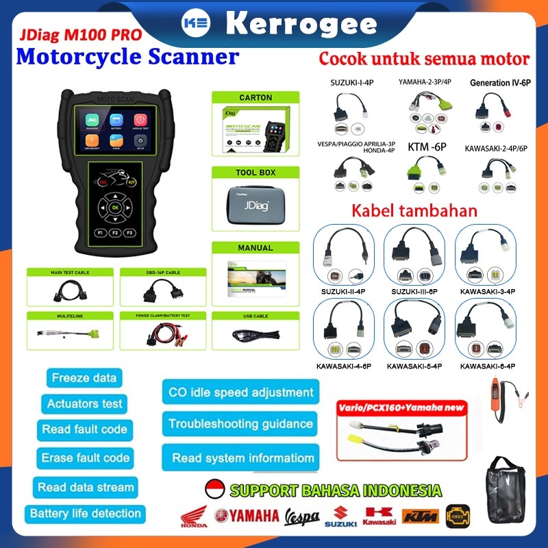 Ready&Garansi 3TahunScanner JDiag M100 Pro Motor Scanner Support OBD1 OBD2 Untuk Semua Motor Alat In