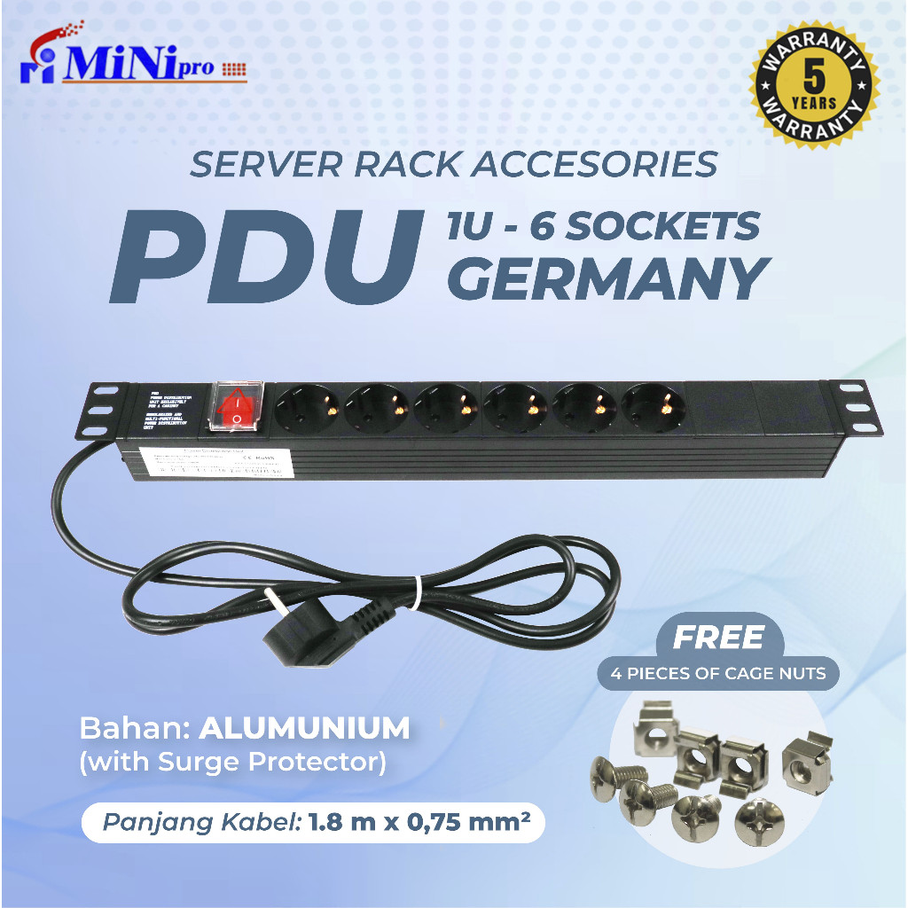 Minipro Power Distribution Unit Rack Server 6 Port Germany Socket 1500W/1U 6Way PDU Germany 703/ PDU