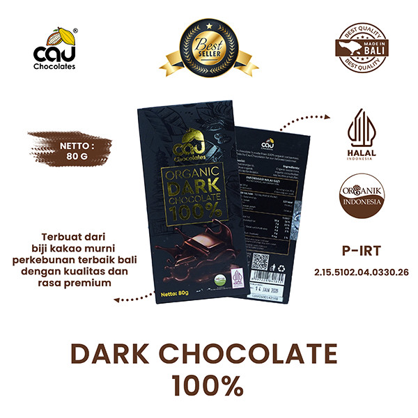 

CAU CHOCOLATES - Organic Dark Chocolate 100% / Coklat Organik Murni - 80 gr