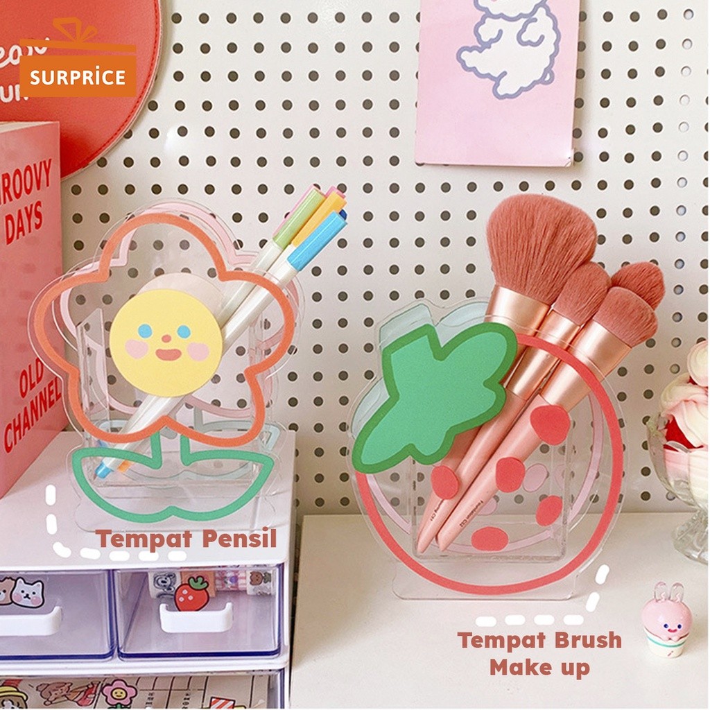 

Surprice Tempat Pencil Akrilik Gambar Hewan Dan Buah Lucu / Acrylic Cute Animal / Pen Holder Storage Transparant
