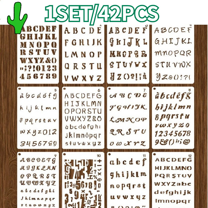 

12Pcs/Set Stencil Angka Huruf Alphabet Cetakan Stensil Penggaris Mal Gambar