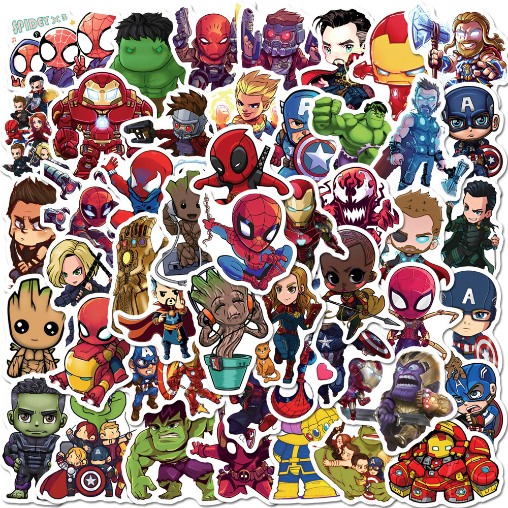 

10/30/50/100pcs Disney Marvel The Avengers Super Hero Stickers Anime Decals Toys Waterproof Spiderman Iron Man Cartoon Sticker
