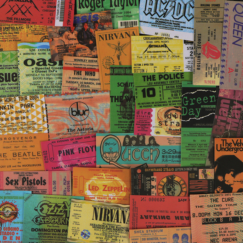 

43PCS Rock Music Ticket Graffiti Stickers Retro Band Decals for Kids Toys Cool Waterproof DIY Guitar Motorcycle Car Sticker