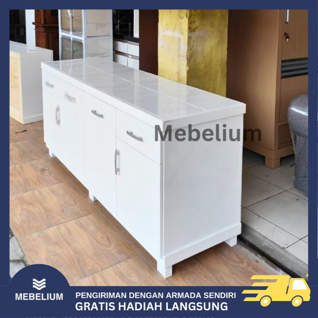 [ORI] Meja Dapur Kitchen Set Bawah Kayu Solid | Meja Kompor Rak Piring | Lemari Dapur Bawah Serbagun