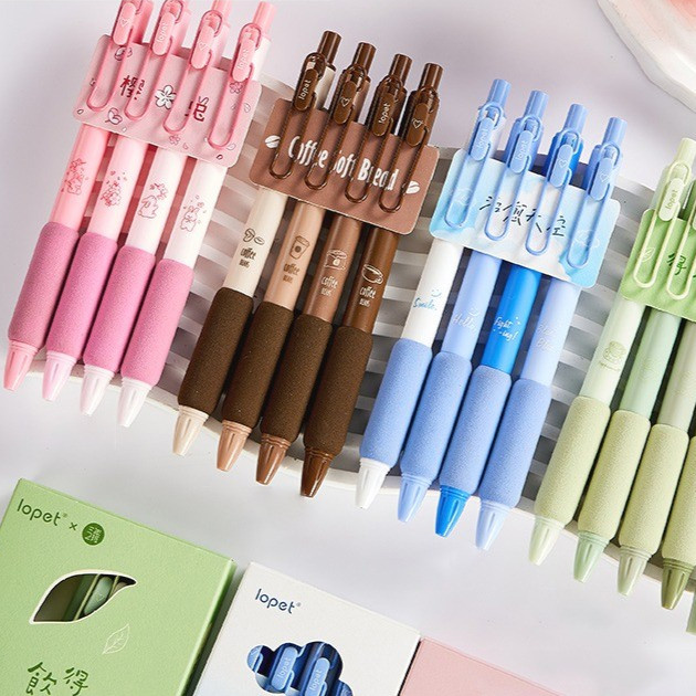 

set 4pcs pulpen lucu gel pen 0.5mm pena pulpen aesthetic gel pens retractable mekanik tinta hitam pen alat tulis school supplies stationery Pena Pen Pencet
