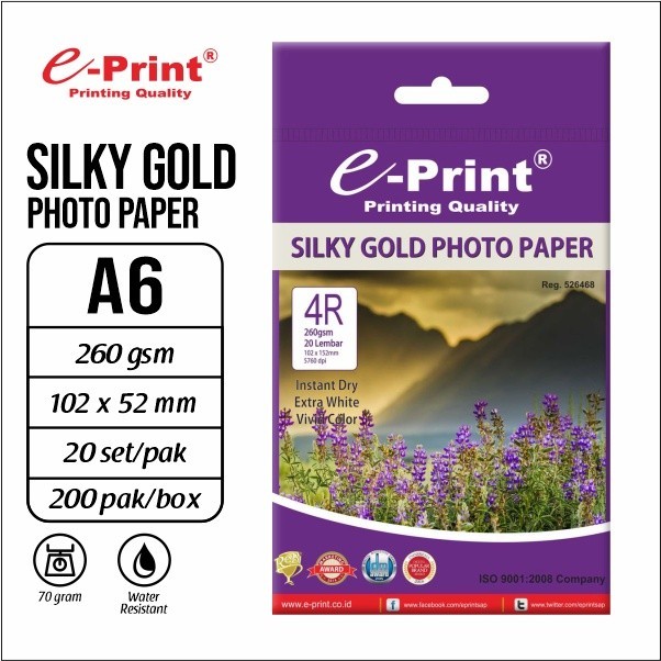 

Kertas Foto Silky Gold Photo Paper E-Print 260gsm 4R 102x152mm