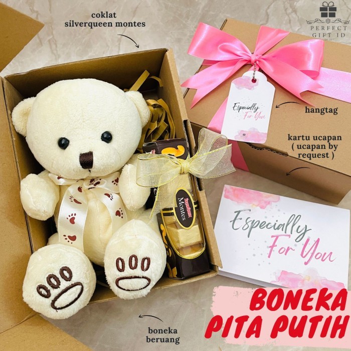 

[Best Seller] KADO ULANG TAHUN BONEKA HADIAH ULTAH ANNIVERSARY VALENTINE - Pita Putih, Boneka Saja