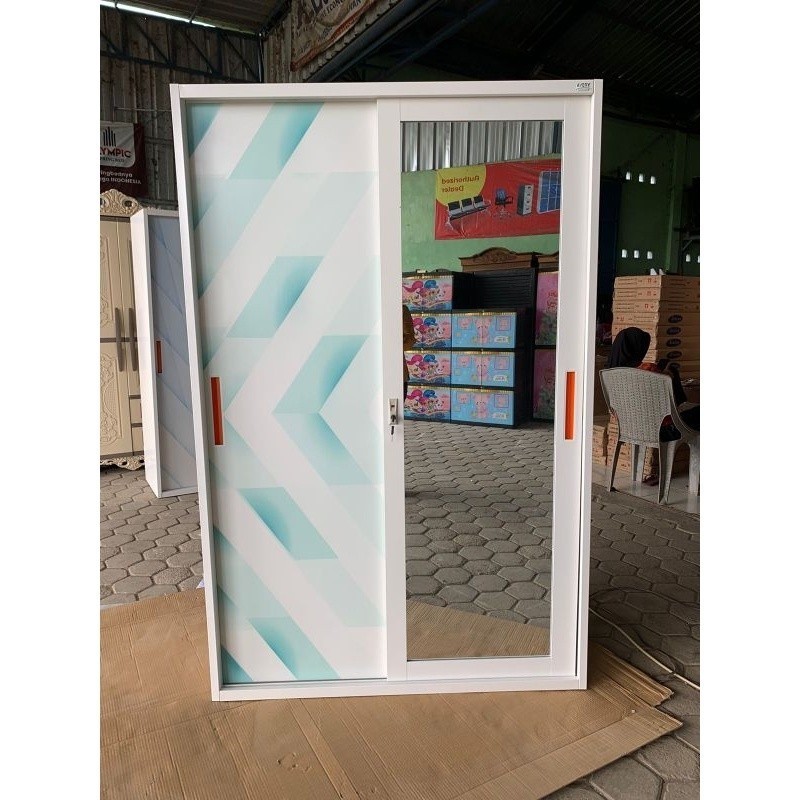 Lemari besi sliding 2 pintu Jumbo / Lemari besi importa / Lemari pakaian sliding Minimalis PURWOKERT
