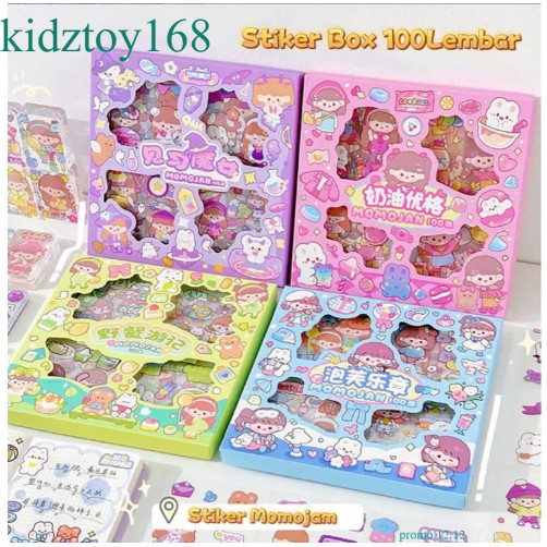 

【ISI 100LEMBAR】MOMOJAN Sticker Box Aesthetic Karakter Korea Anak isi 100 Lembar Waterproof PET