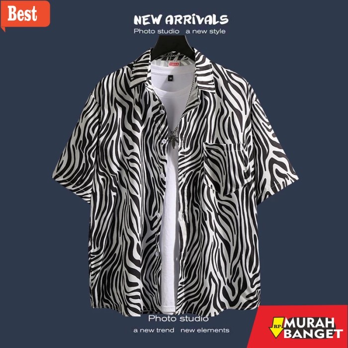 kemeja pendek pria keren kemeja pria shirt leopard  / kemeja pria lengan pendek / kemeja leopar - LD