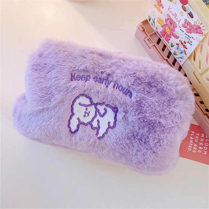 

[Collection New] Tempat Pensil Bulu/ Pouch Make Up Bulu Motif Large - Ungu