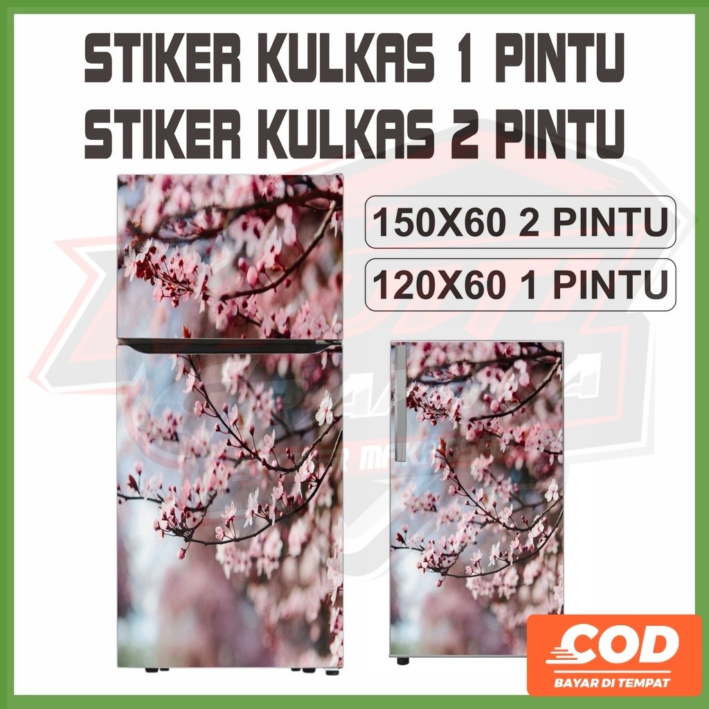 Stiker Kulkas 1 Pintu dan Sticker 2 Pintu Full Body Motif Varian Bunga Sakura Terbaru Waterproof