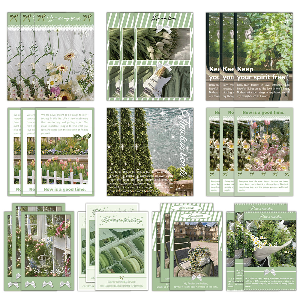 

10PCS Fresh Jasmine Green Healing Landscape Wall Stickers Poster Cards Bedroom Living Room Dormitory Wall Decoration Photos