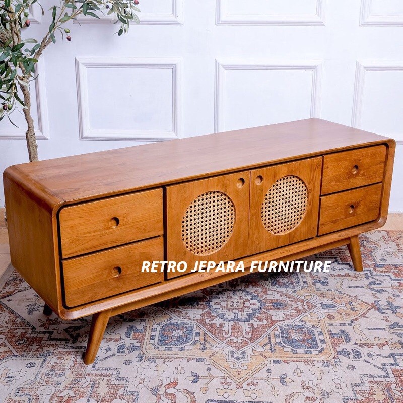 Bufet Tv Jati Rotan Bufet Tv minimalis Cabinet tv Retro Rotan Bufet Tv jati Bufet Retro rotan jati