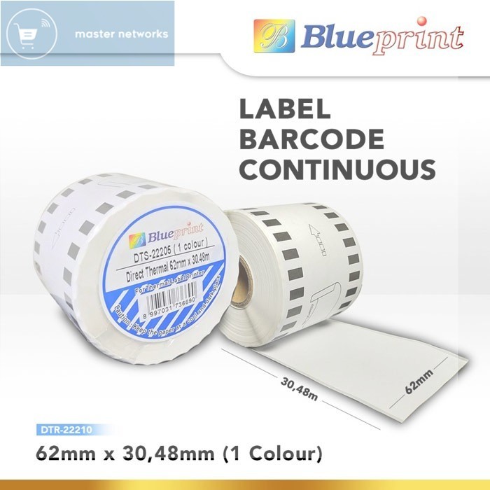 

Blueprint DTS22205 Label Stiker Barcode Brother Ukuran 62mm x 30.48m Continuous 1 Colour Sticker Roll