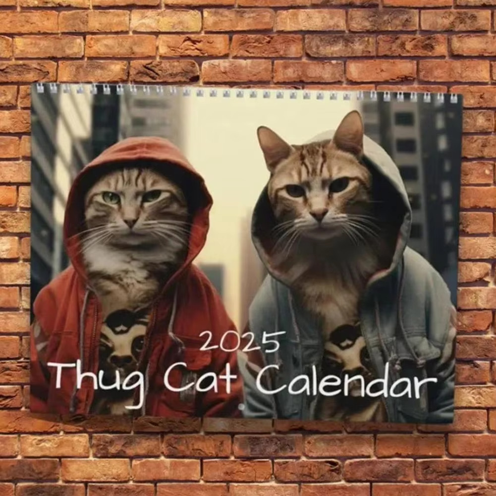 

2025 Thug Cat Calendar Funny Boxing Cartoon Cat Calendar 12 Months Cat Boxing Monthly Paper Planner Wall Calendar Decoration