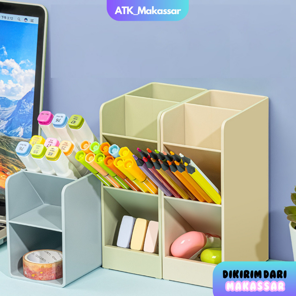 Rak Pensil Pen Holder 4 Sekat Rak Mini Tempat Pensil Aesthetic Storage Kotak Pensil Pastel Serbaguna