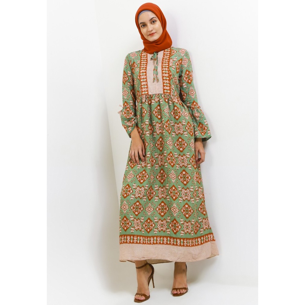 Adikusuma Gamis Muslim Batik Wanita Motif Tenun Ikat - Orange, XL