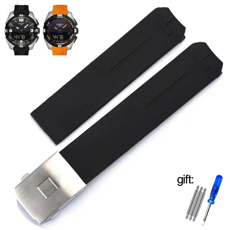 20mm 21mm Black Orange Silicone Rubber Strap FOR Tissot TOUCH COLLECTION EXPERT SOLAR Series T091T01