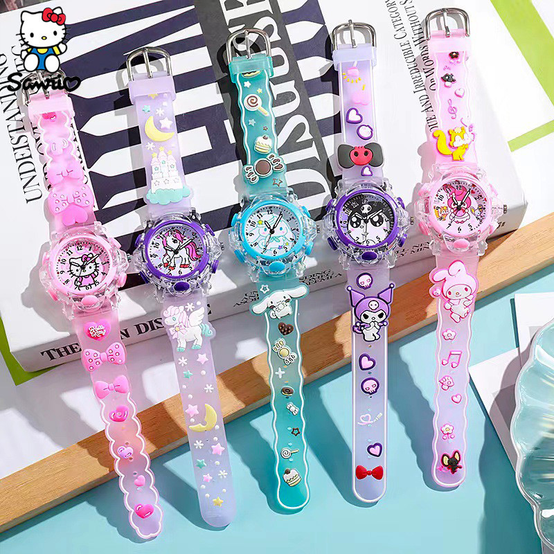 Sanrio Watch Kawaii Melody Cinnamoroll Children LED Luminous Watch Kuromi Hello Kitty Student Wrist 