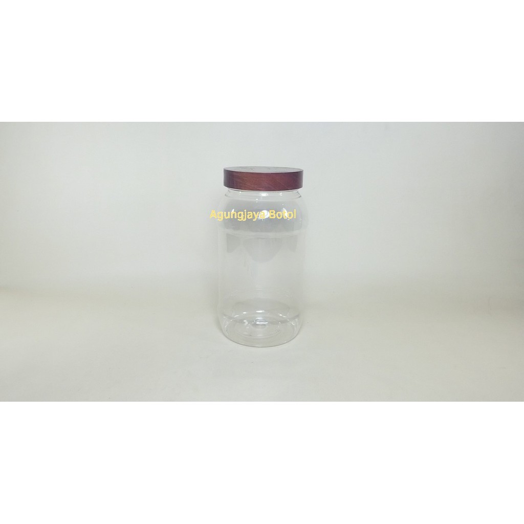 Toples 2 L Bulat Slay Natural Tutup Kayu Neck 85 / Toples Bawang Goreng / Toples Snack / Toples Jell