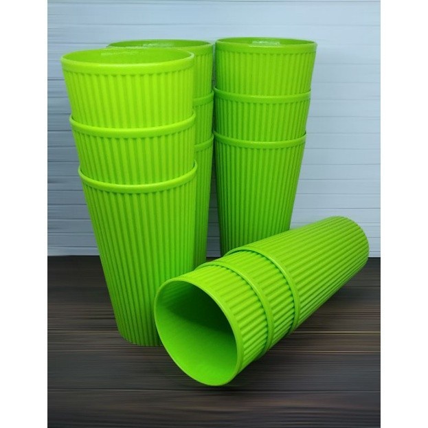 Gelas Bambu Plastik (12Pcs) | Gelas Plastik Ulir Anti Pecah | Gelas Minum Plastik