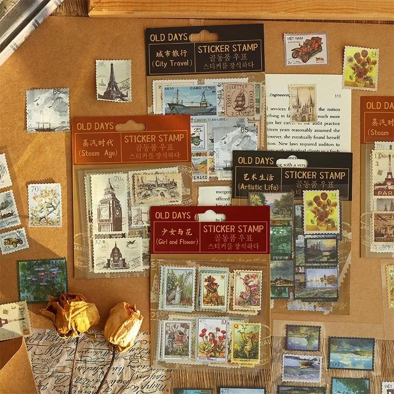 

Journamm 4pcs/pack Stamp Style Stickers DIY Scrapbooking Decor Junk Journal Collage Stationery Planner Craft Vintage Stickers