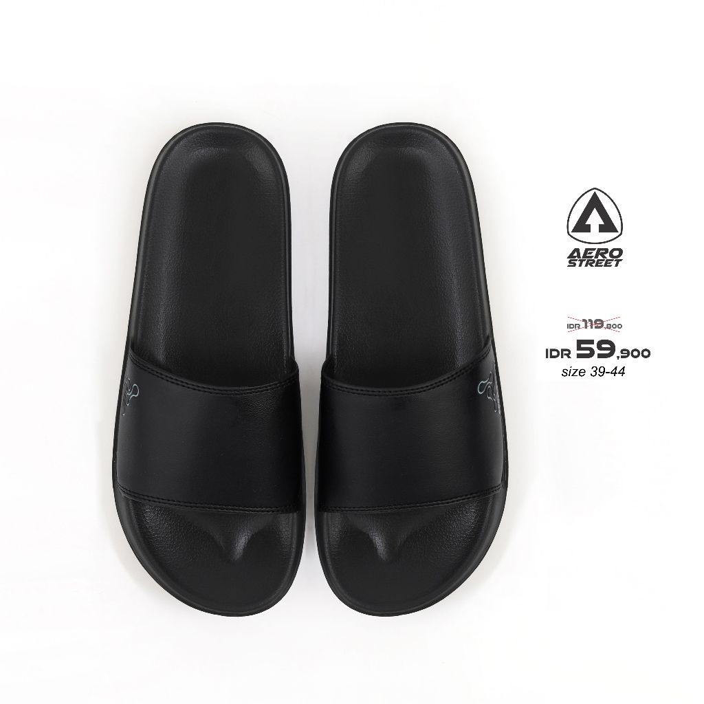 PROMO Aerostreet 39-44 Jakco Hitam Hitam - Sandal Selop Pria Wanita BAAAA