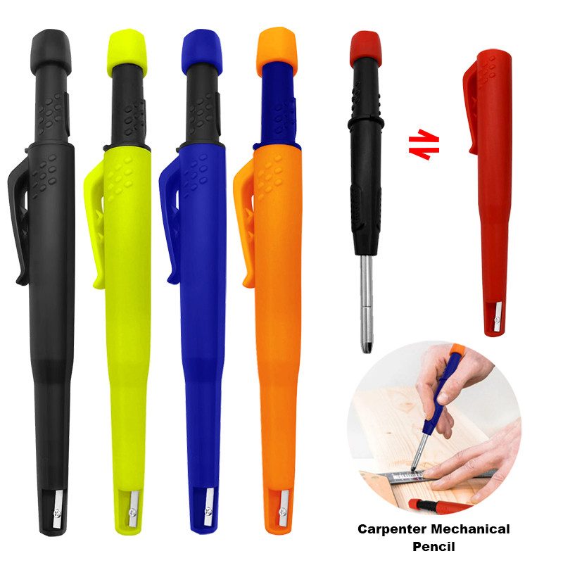 

Solid Carpenter Mechanical Pencil For Woodworking Construction One-piece design Pen Cap With Sharpener Stationery Supplies