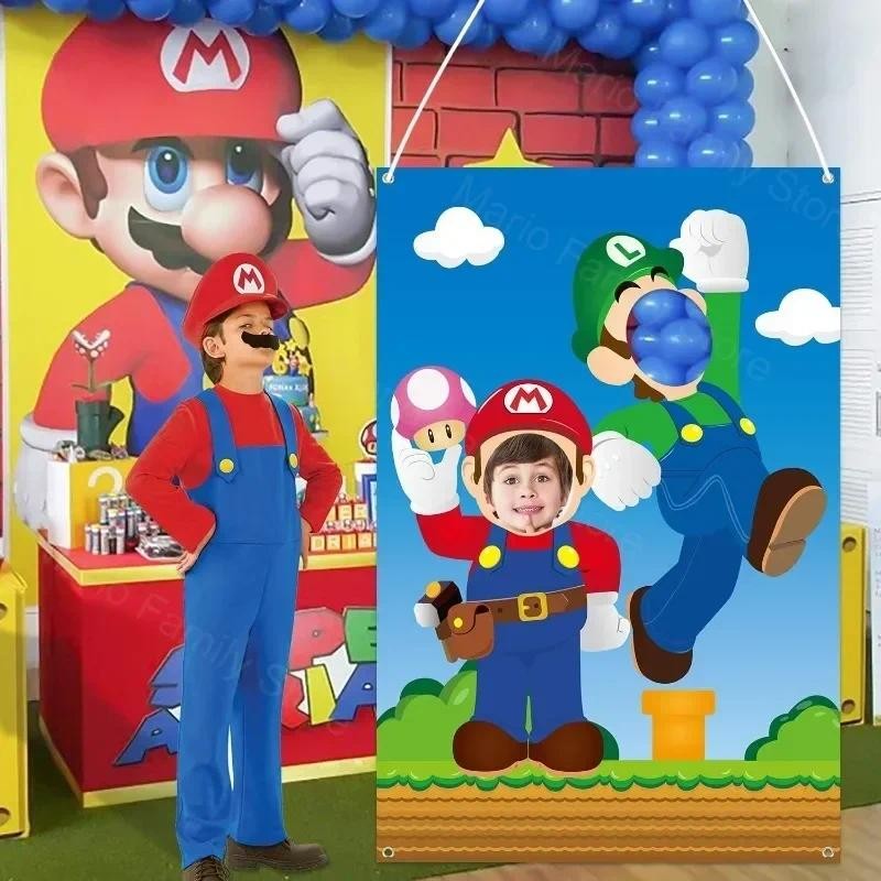

Anime Super Mario Photo Props Door Cartoon Figure Banner Birthday Party Decoration Supplies Children Game Background Accessories