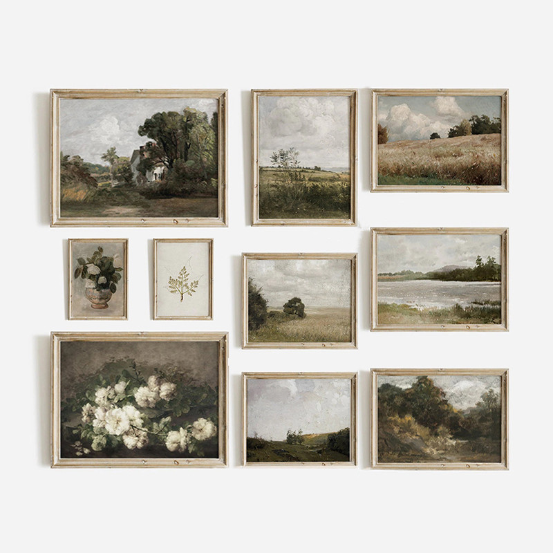 

American Style Calm Country Field Sky Vase Canvas Painting Wall Art Pictures Vintage Posters and Prints for Living Room Decor