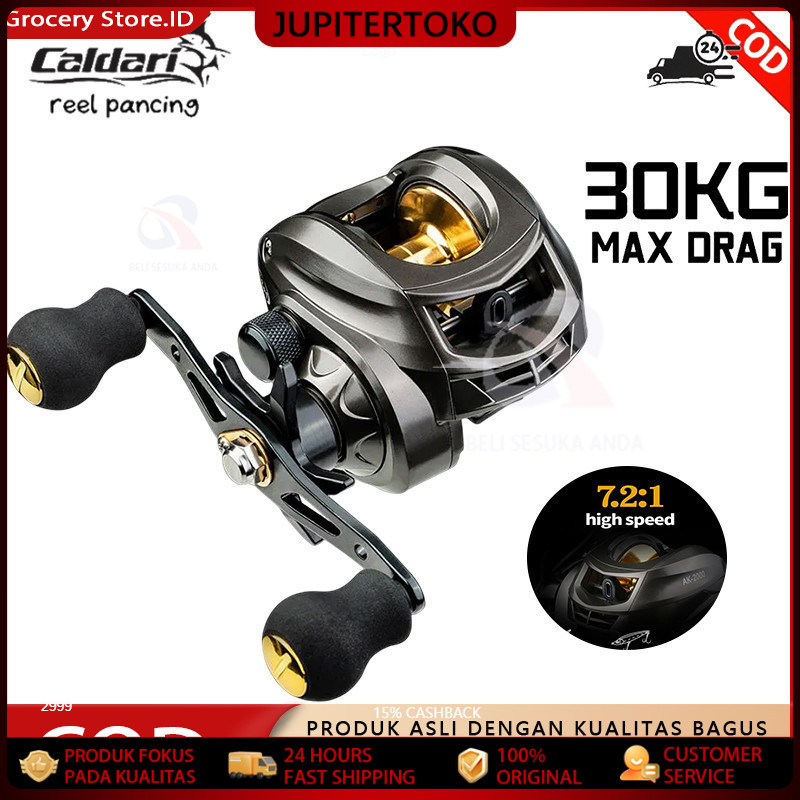 CALDARI Fishing Reel Fishing Rod Set Pancing BC Reel 7.2:1 Metal Fishing Reel Max Drag 8kg Sistem 1s