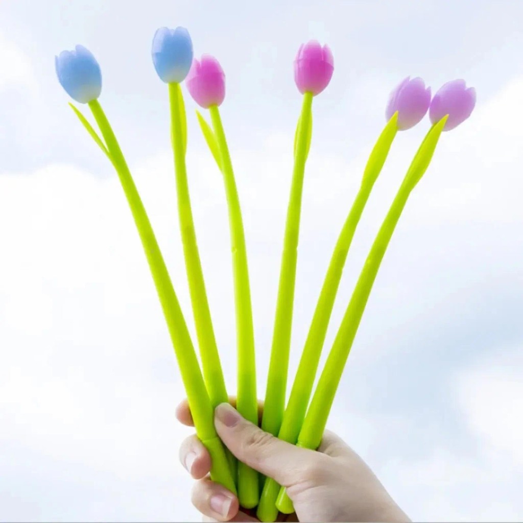 

5 Pcs Whole Creative Color-changing Tulip Silicone Gel Neutral Pens Set Small Fresh Cute Student Test Writing Sign Pen