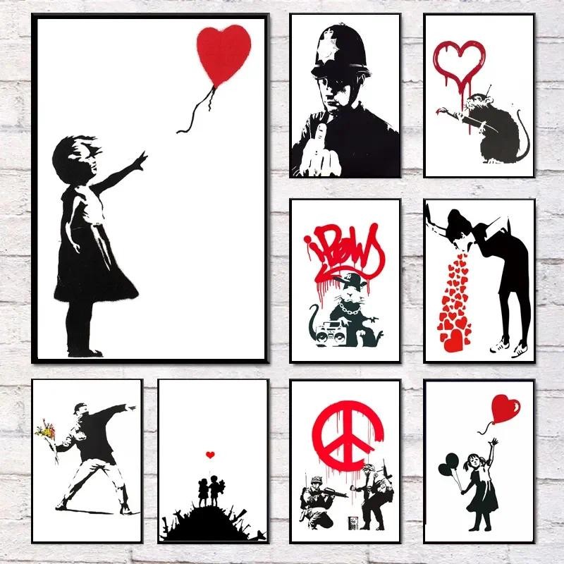 

Girl and Red Balloon Banksy Art Nordic Characters Canvas Painting Mural Poster Living Room Bedroom Bar Home Decoration