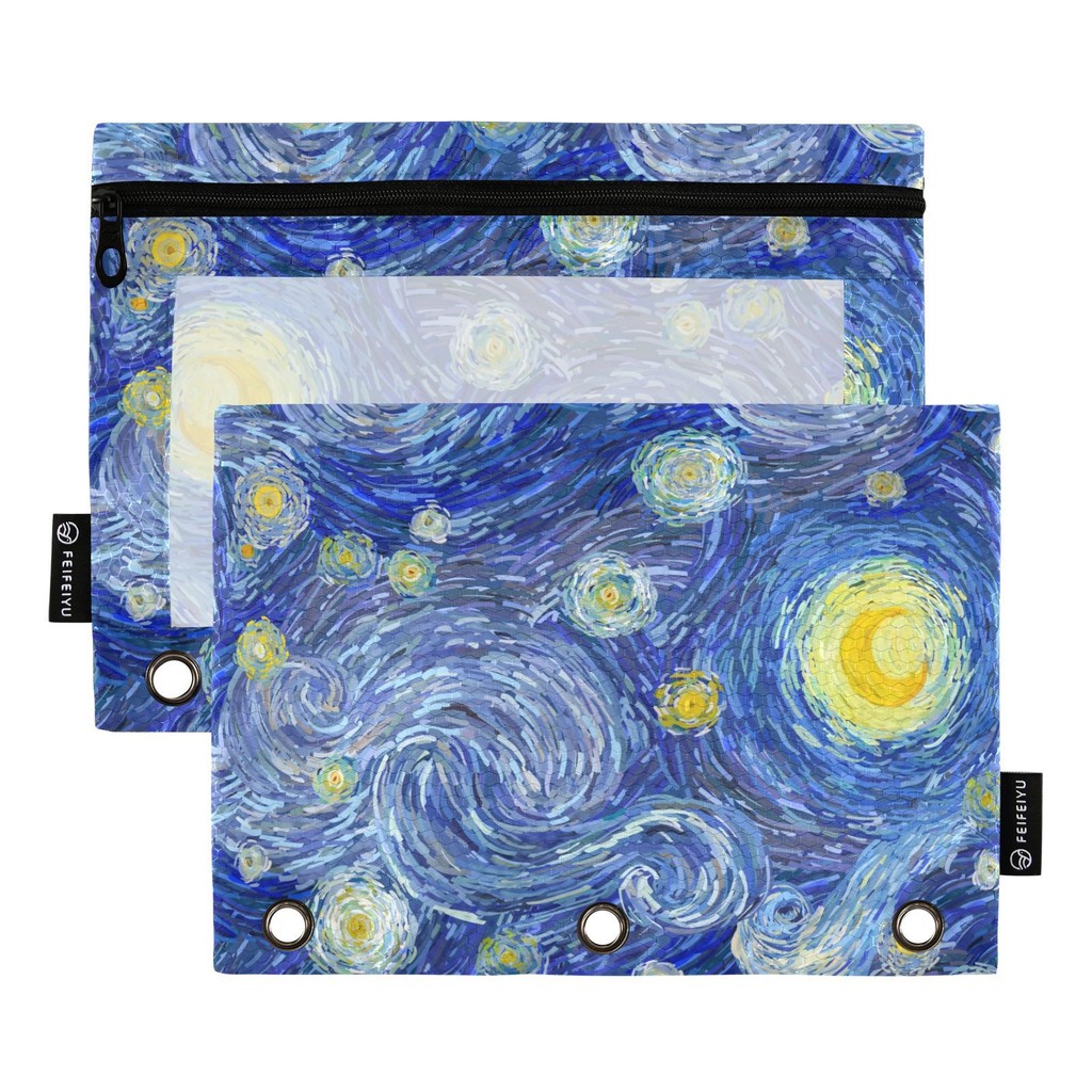 

Pencil Case Zipper Transparent Loose-Leaf Binder Cloth Stationery File Van Gogh oil painting Storage Bag Office Storage Box