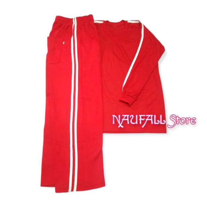 Seragam olahraga SD lengan panjang merah list putih - 4L
