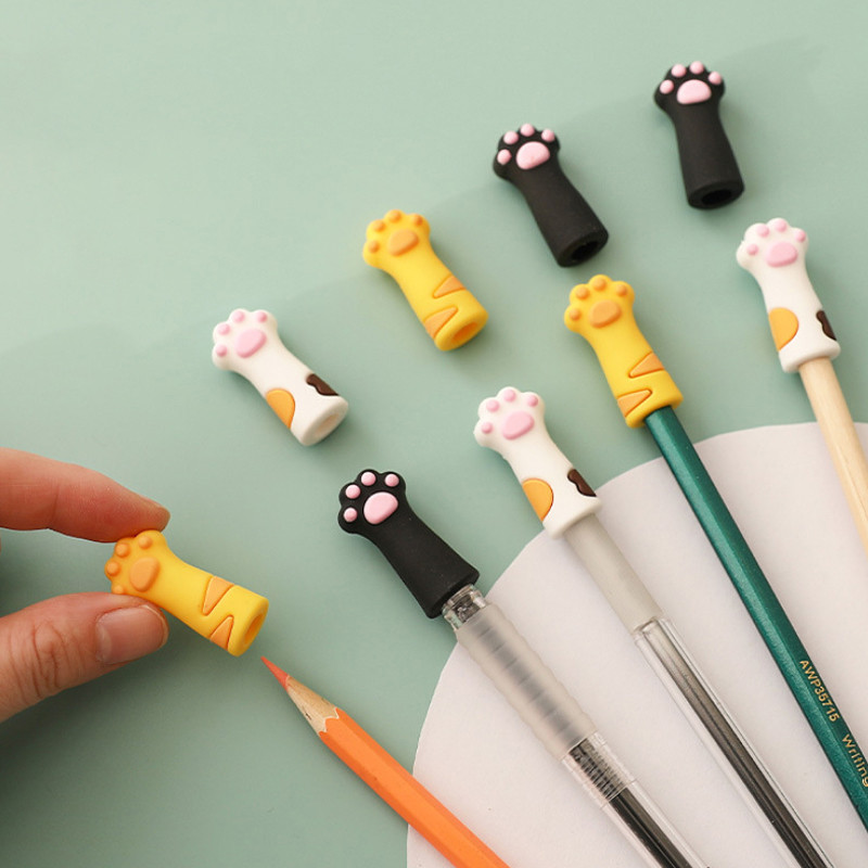 

3Pcs Kawaii Cat Pencil Cap Cartoon Silicone Ballpoint Pen Caps Topper Pencil Cover For Kids Extender Stationery School Supplies